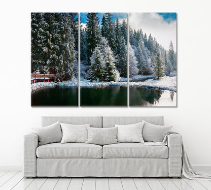 Snowy Pine Trees Poster Scenery Landcape Artesty 3 panels 36" x 24" 