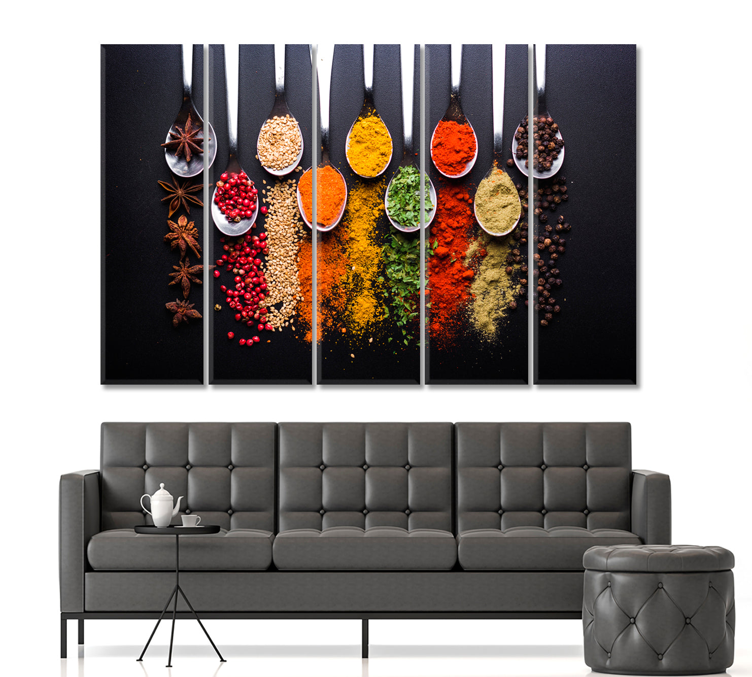 Spices And Condiments Poster Restaurant Modern Wall Art Artesty 5 panels 36" x 24" 
