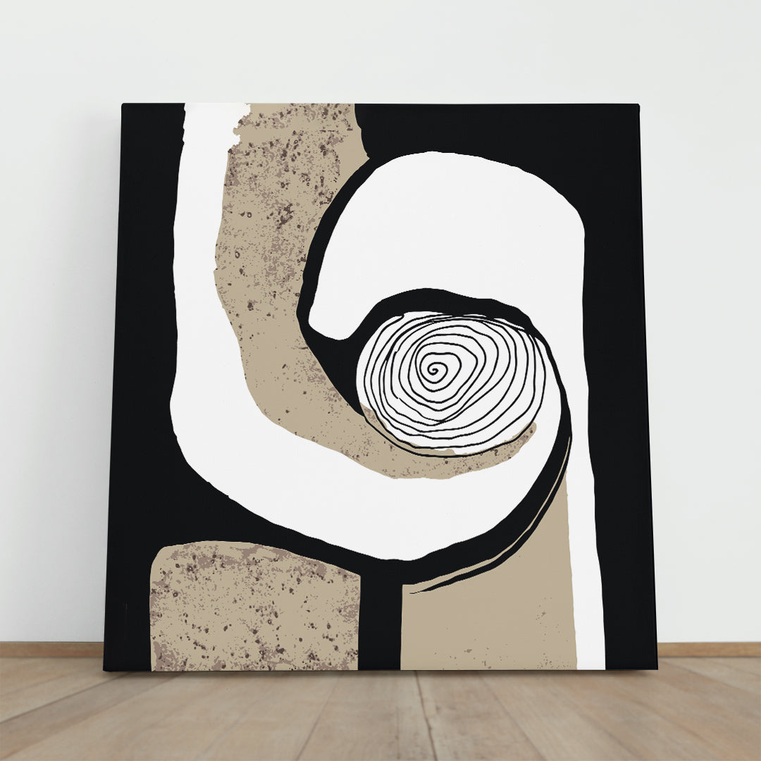 SPIRAL Beige White Black Tones Abstract Modern Minimalism Abstract Art Print Artesty 1 Panel 12"x12" 