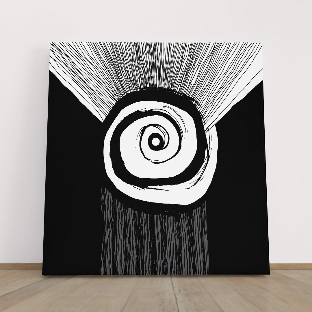 Modern Simple Abstract Black White Circle Swirl Brushstroke Painting Contemporary Art Artesty 1 Panel 12"x12" 
