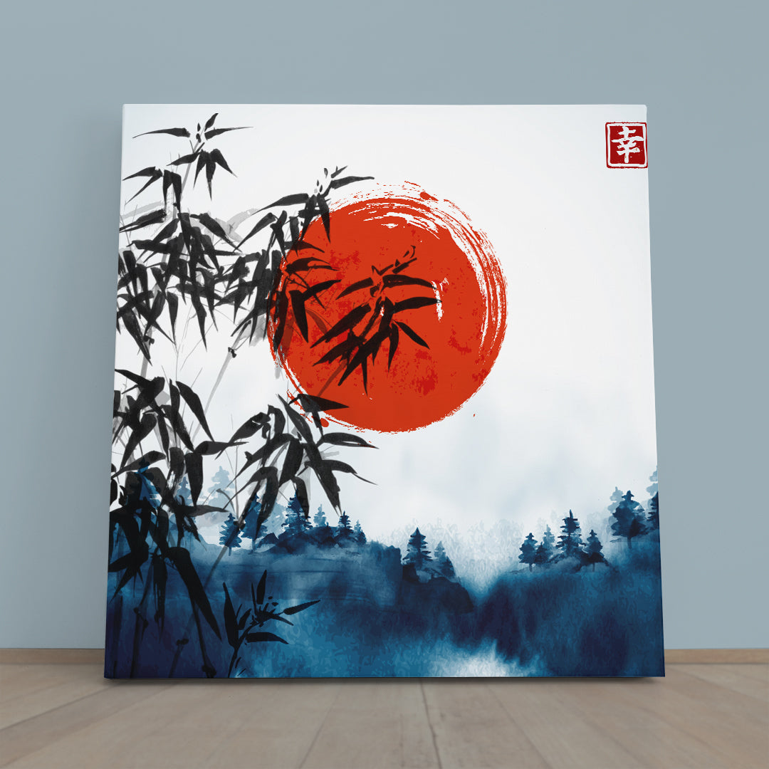 ART FOR LUCK Bamboo Trees Misty Forest Oriental Ink Japanese Style | S Asian Style Canvas Print Wall Art Artesty 1 Panel 12"x12" 