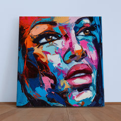 COLORFUL EMOTIONS Pretty Girl Portret Modern Art - Square Panel Contemporary Art Artesty 1 Panel 12"x12" 