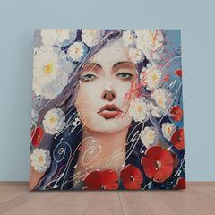 Woman and Flowers Portret - Square Panel Fine Art Artesty   