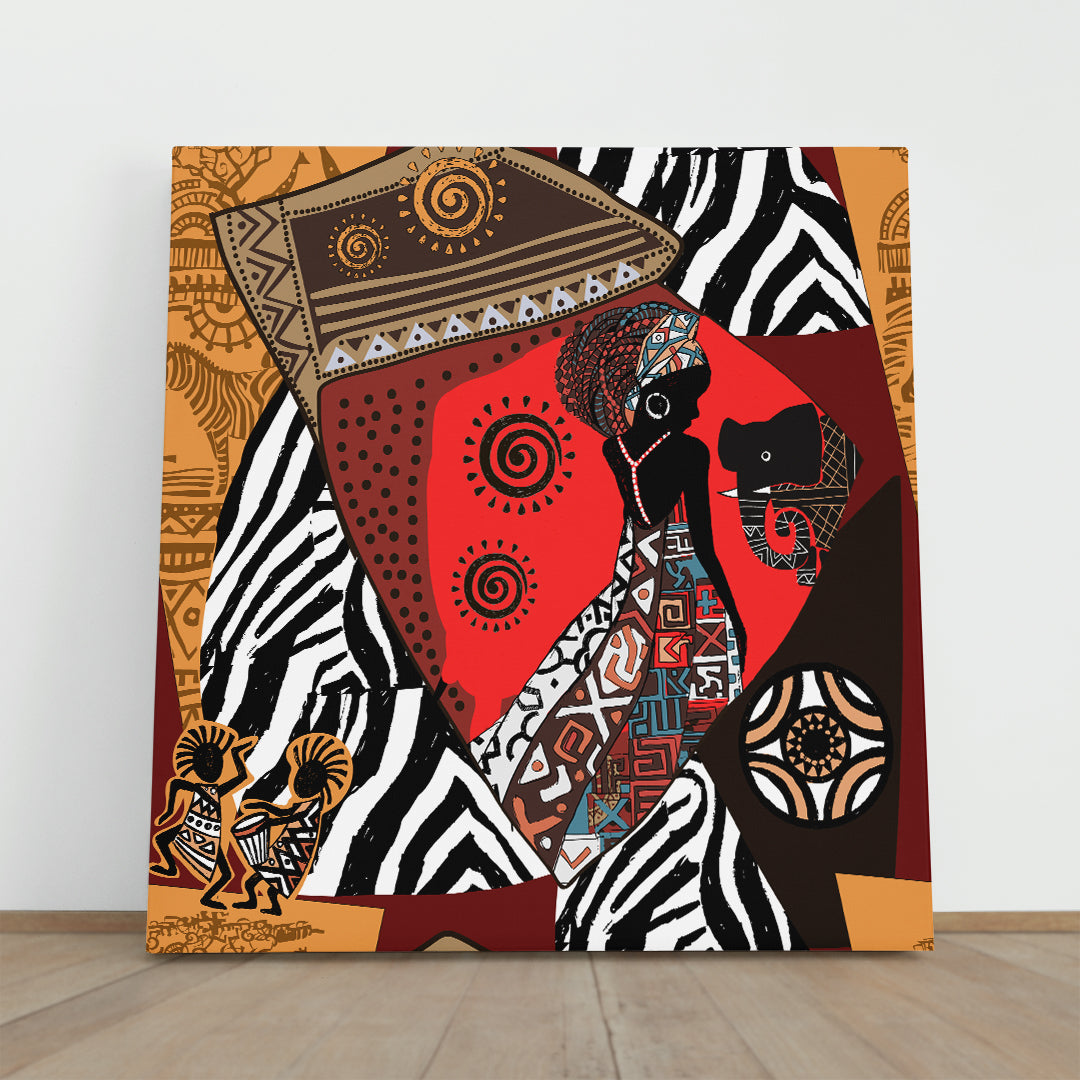 AFRICAN MOTIVES Ethnic Tribal Woman Abstract Modern Art Abstract Art Print Artesty 1 Panel 12"x12" 