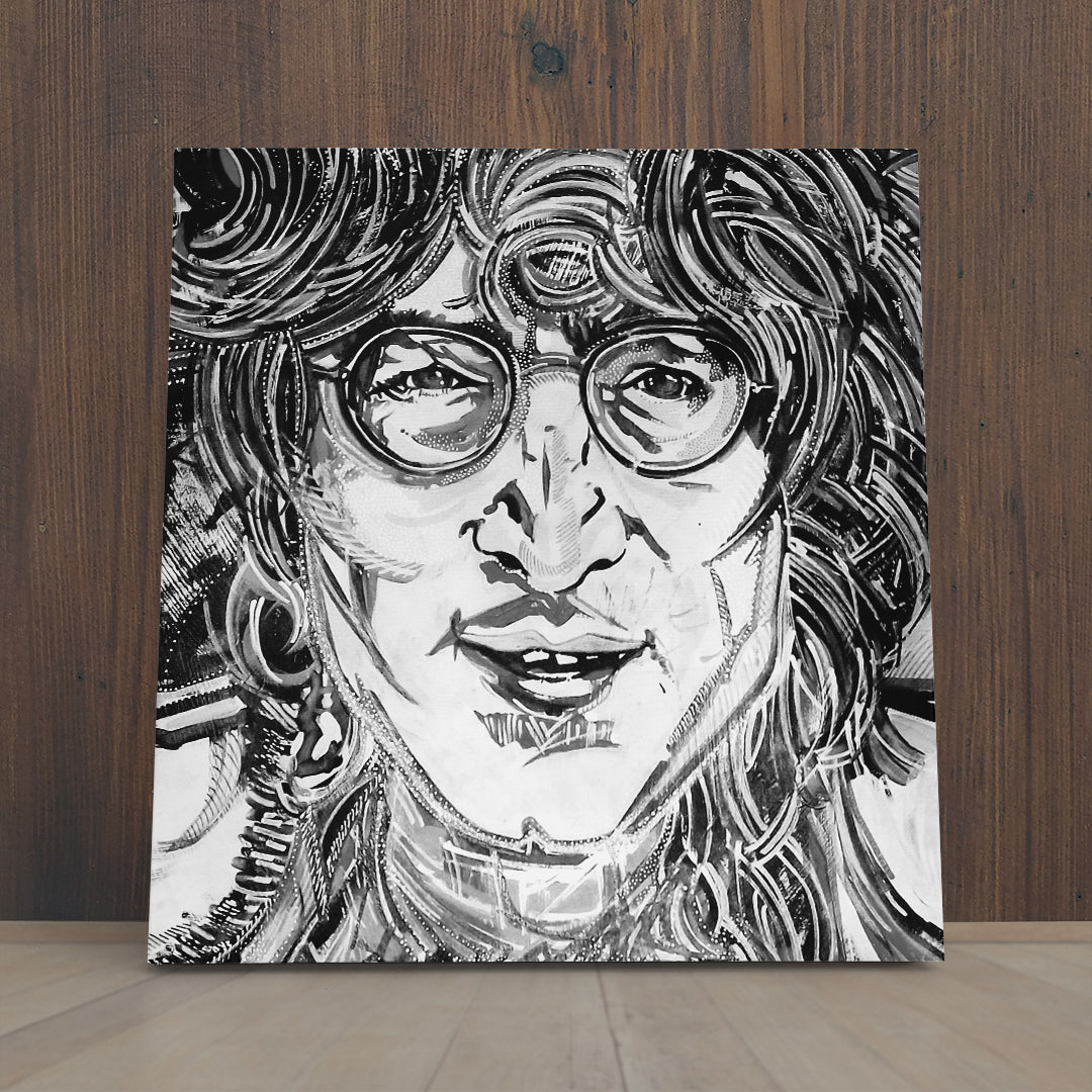 JOHN LENNON  Prague John Lennon Wall Street Art Canvas Print - Square Black and White Wall Art Print Artesty   