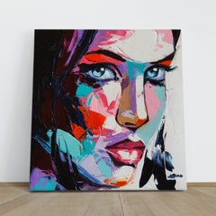 COLORFUL MOOD Pretty Girl Portret Modern Art - Square Panel People Portrait Wall Hangings Artesty 1 Panel 12"x12" 