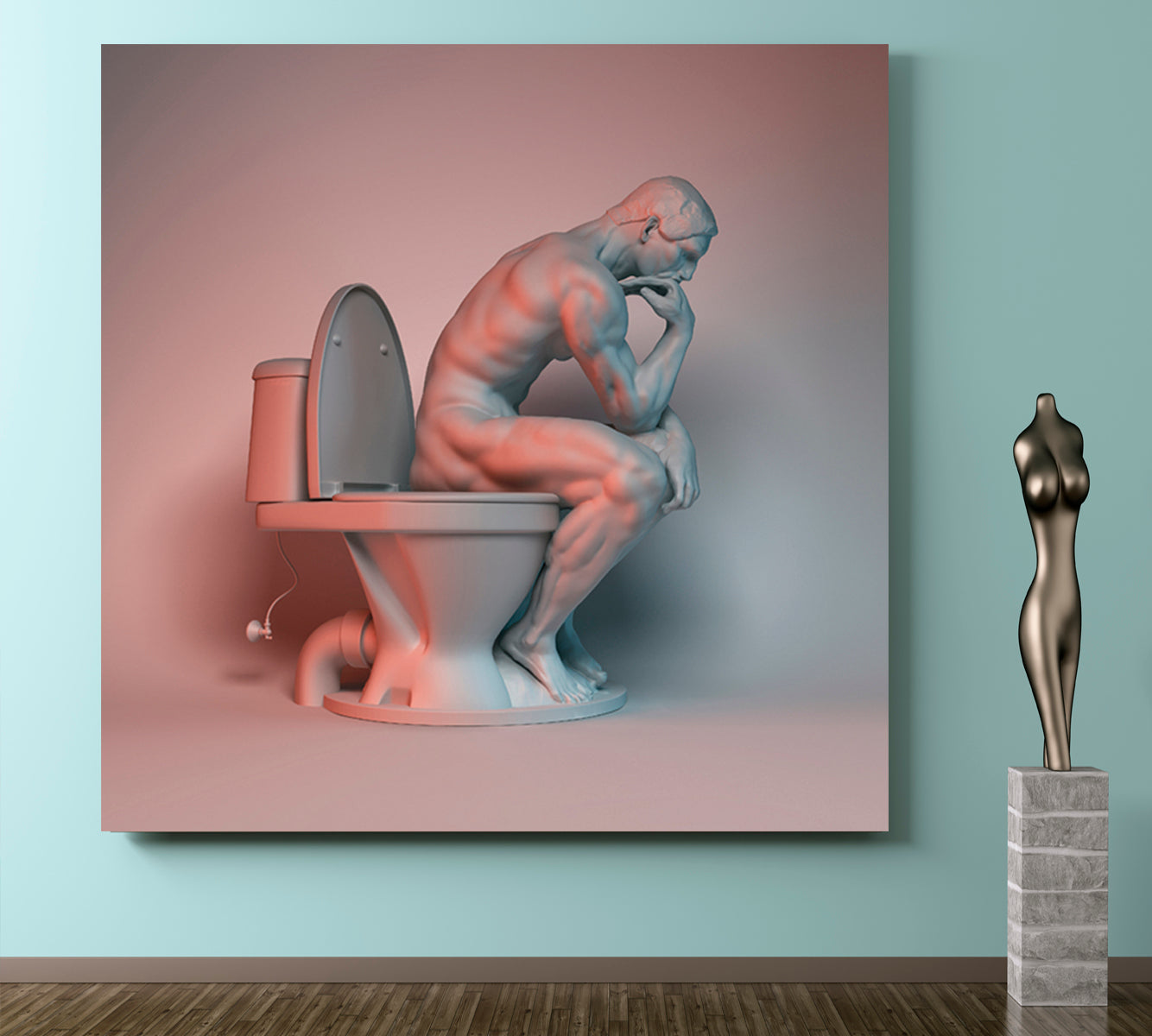 RODIN THE THINKER Sculpture Of Muscular Athlete On Toilet Abstract Art Print Artesty   