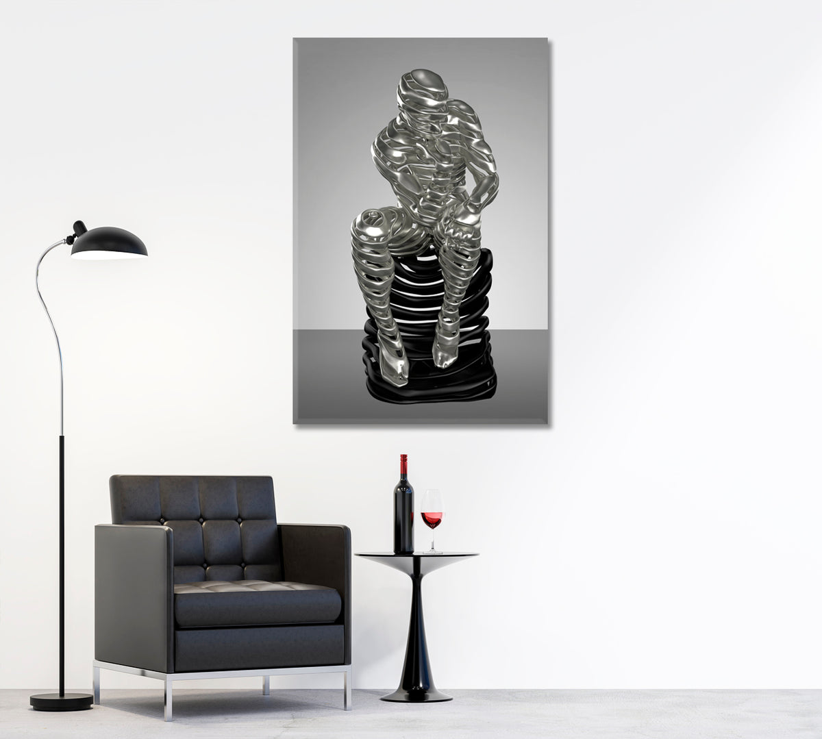 INTELLIGENCE Modern Figure Thinking Man Metal Sculpture Poster Office Wall Art Canvas Print Artesty 1 Panel 16"x24" 