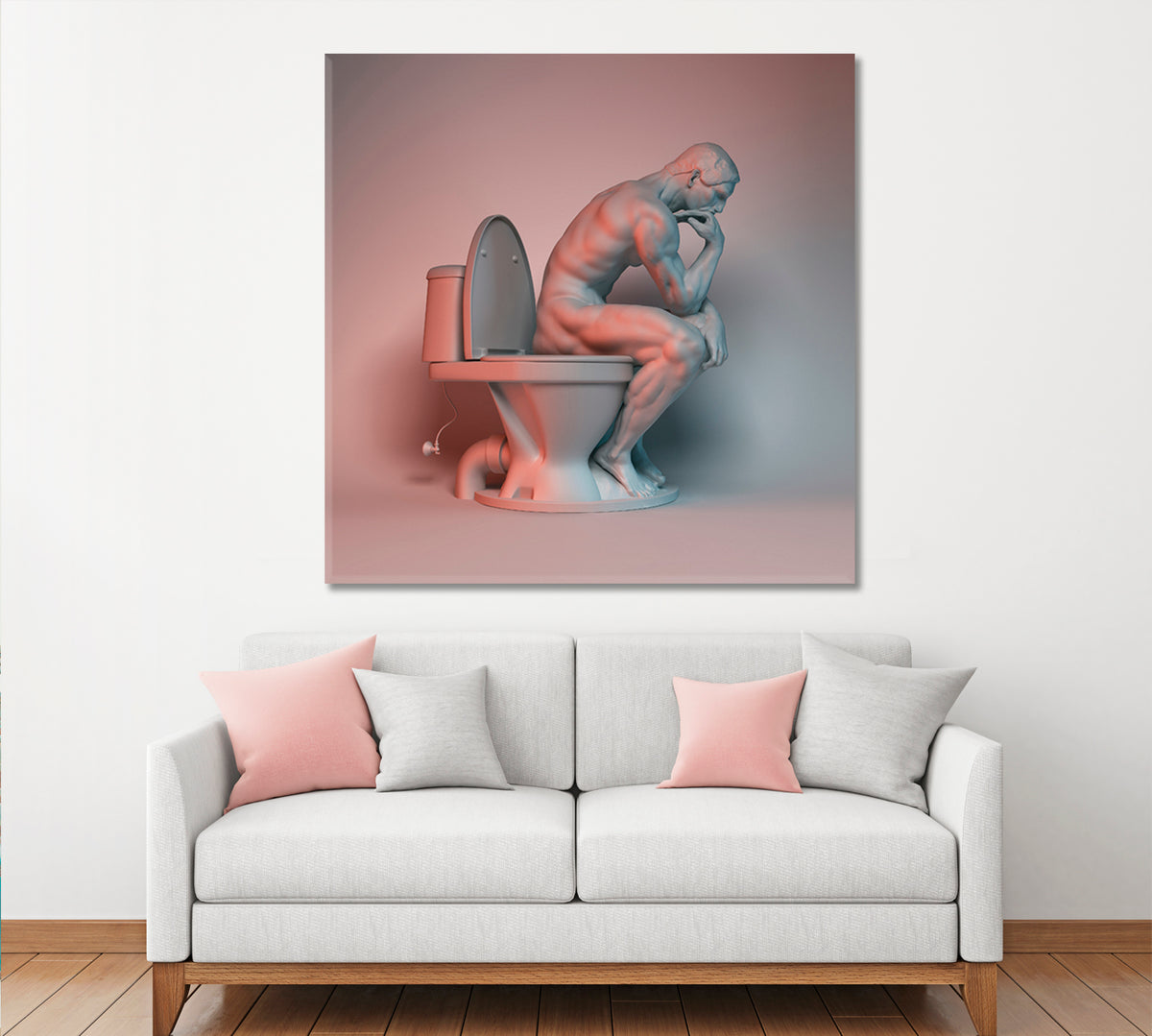 RODIN THE THINKER Sculpture Of Muscular Athlete On Toilet Abstract Art Print Artesty 1 Panel 12"x12" 