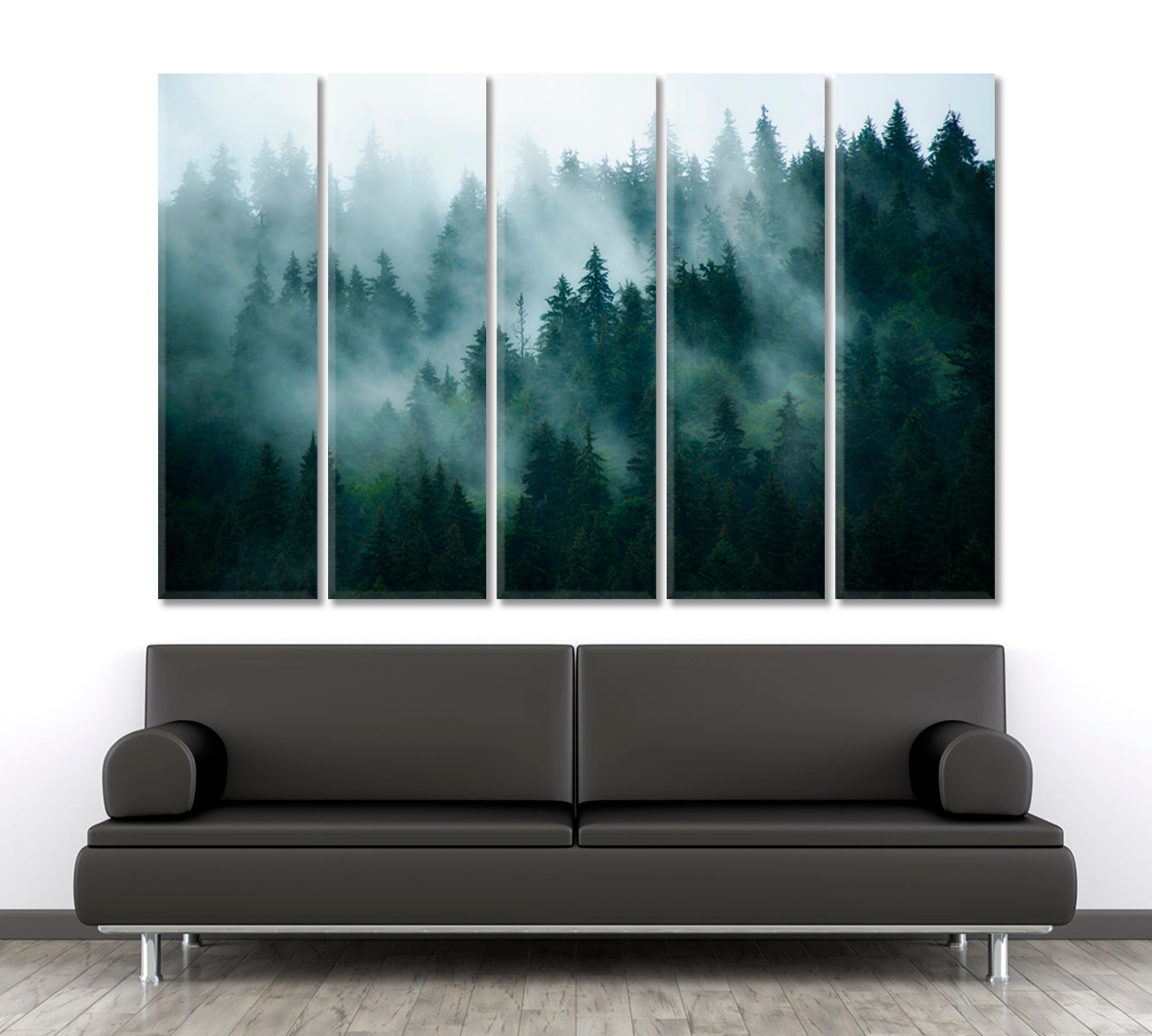 Misty Mountains Slopes Landscape Foggy Fir Forest Canvas Print Scenery Landscape Fine Art Print Artesty 5 panels 36" x 24" 