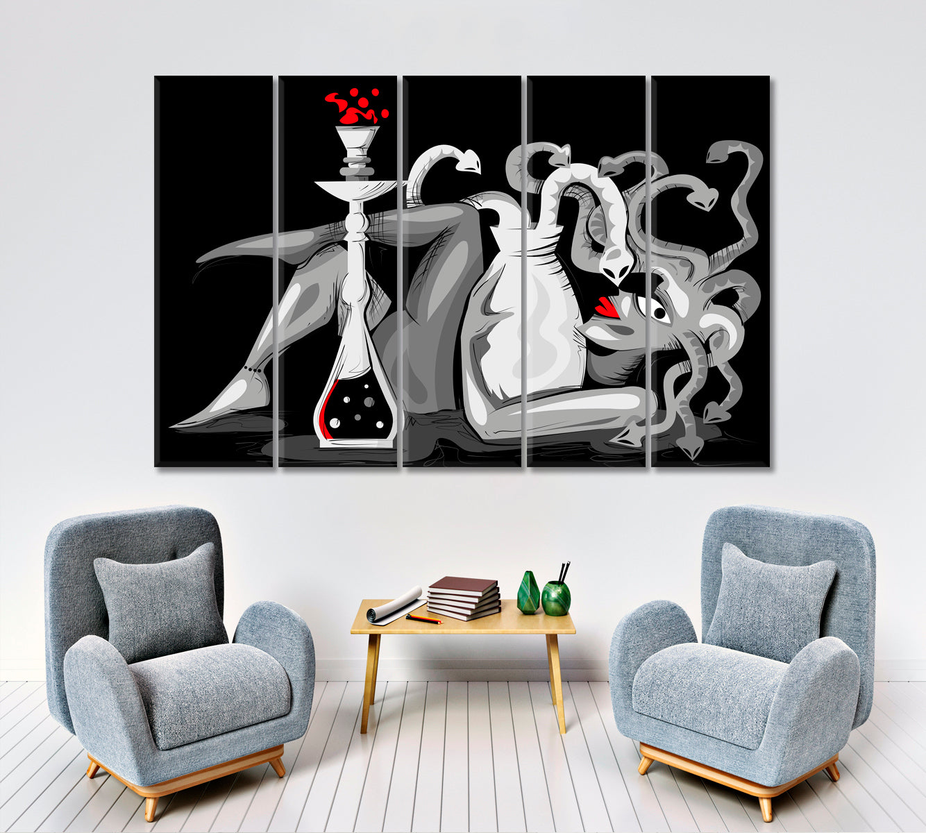 Abstract Woman Snake Head With Hookah Modern Artwork Abstract Art Print Artesty   