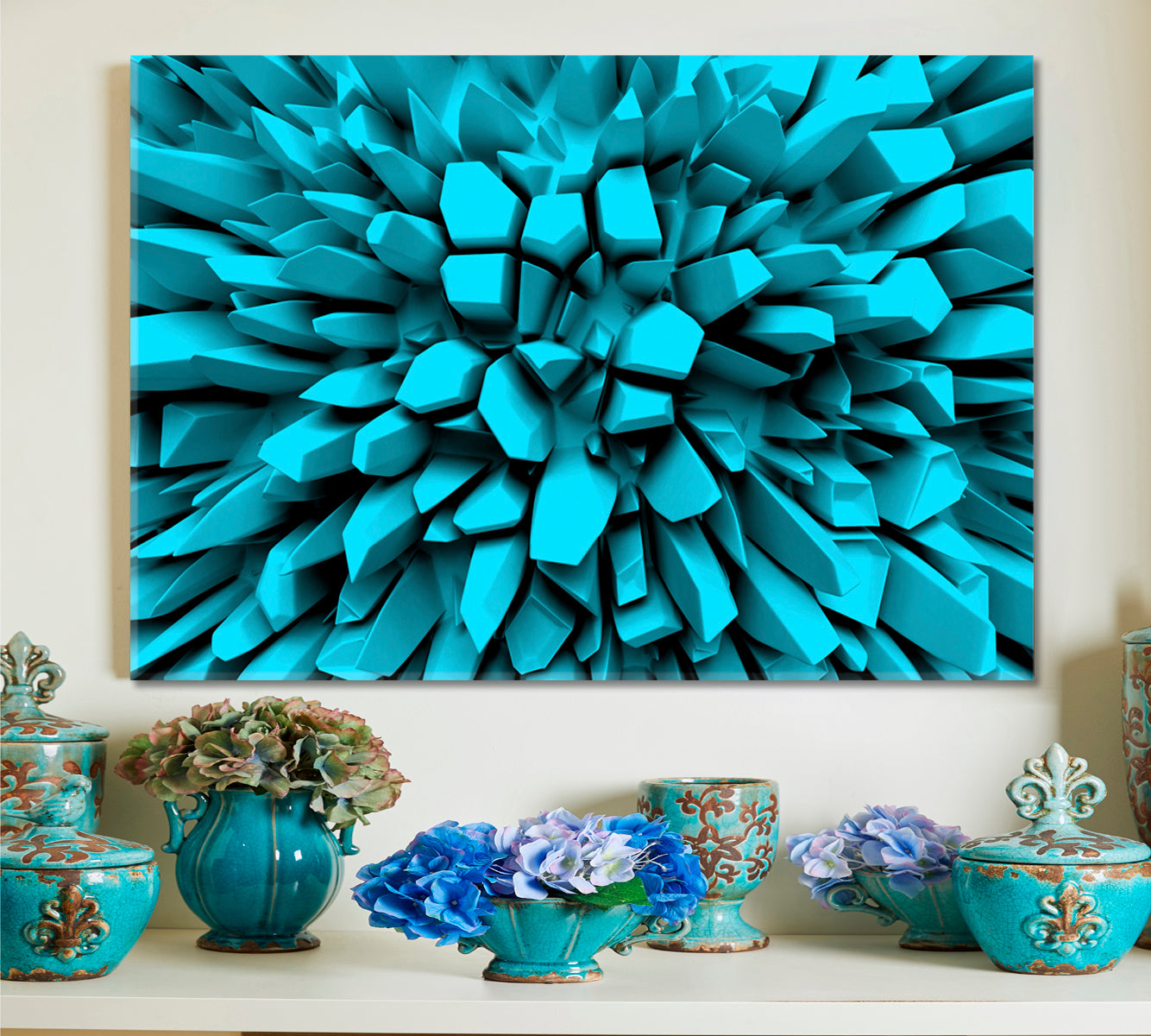 Turquoise Abstract Three-dimension Rays 3D Effect Shapes Poster Abstract Art Print Artesty   