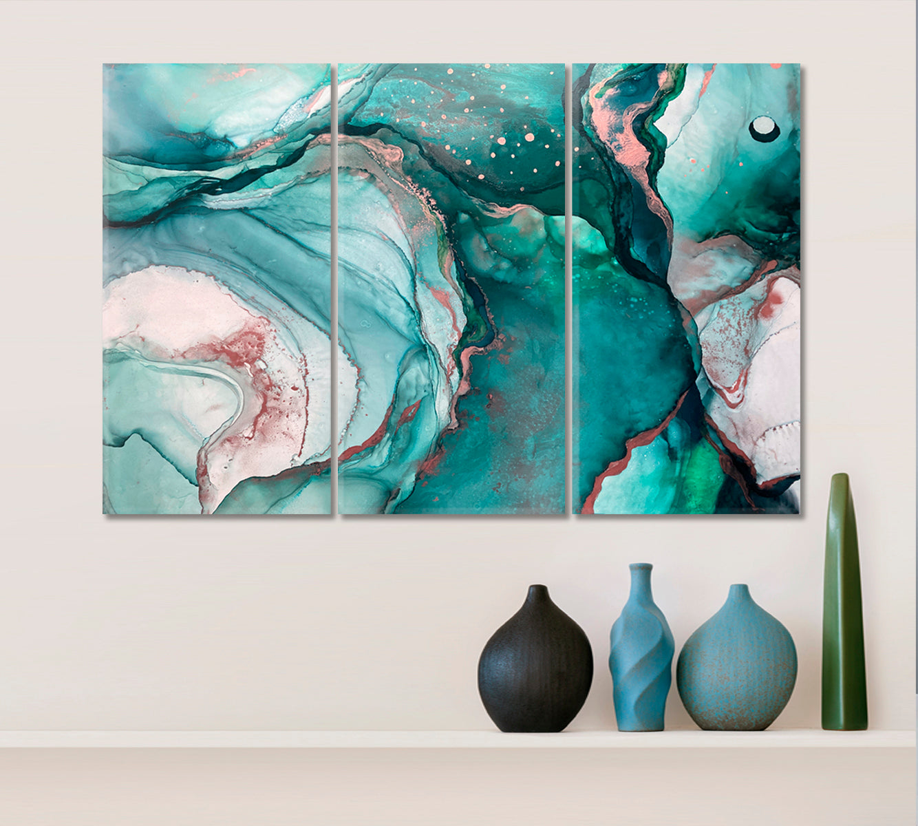 AZURE SEA WAVES Emerald Fluid Flowing Ink Marble Veins Oriental Art Fluid Art, Oriental Marbling Canvas Print Artesty   