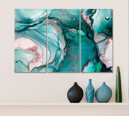 AZURE SEA WAVES Emerald Fluid Flowing Ink Marble Veins Oriental Art Fluid Art, Oriental Marbling Canvas Print Artesty   