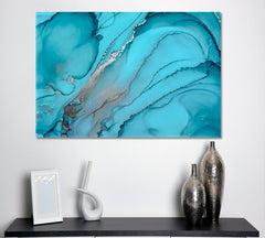 Abstract Watercolor Blue Turquoise Ocean Waves Trendy Marble Artwork Fluid Art, Oriental Marbling Canvas Print Artesty 1 panel 24" x 16" 