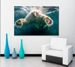 BUBBLES Polar Bear Big Paws Swimming Undersea Wild Life Framed Art Artesty 1 panel 24" x 16" 