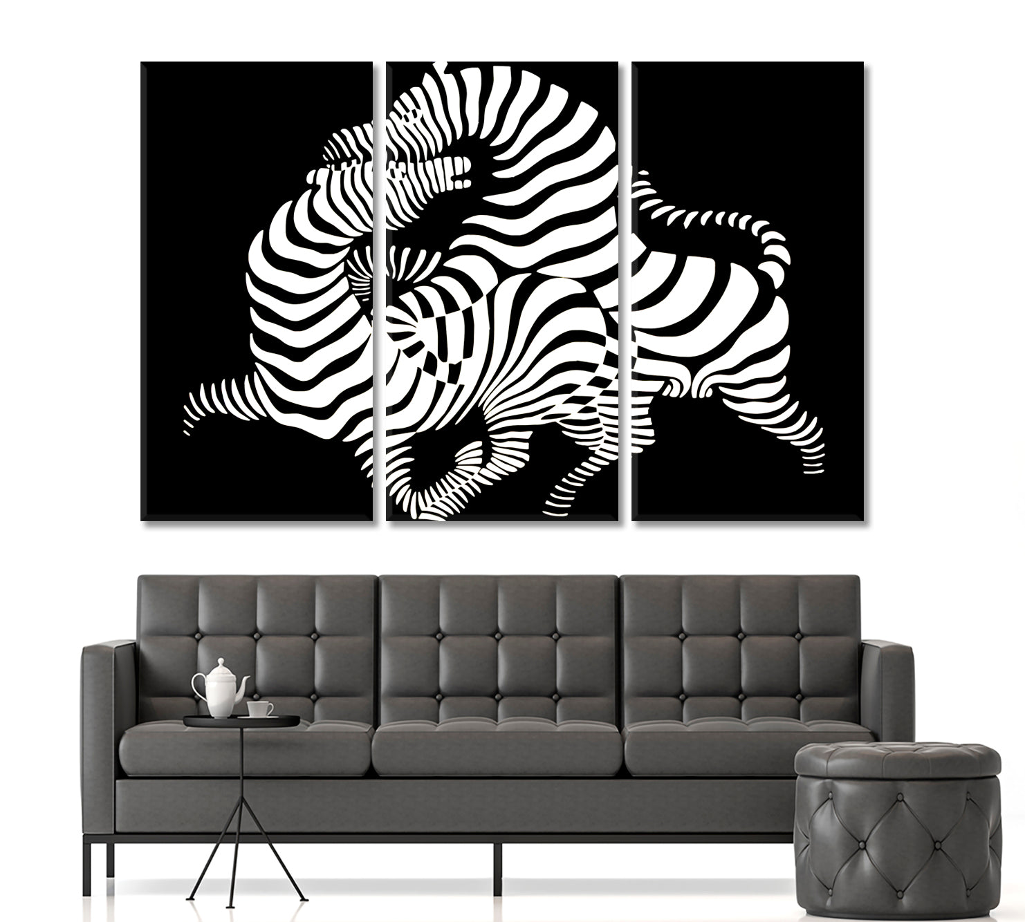 IN LOVE Twisted Zebras Vasarely Style Tricky Optical Illusion Op-art Contemporary Art Artesty 3 panels 36" x 24" 