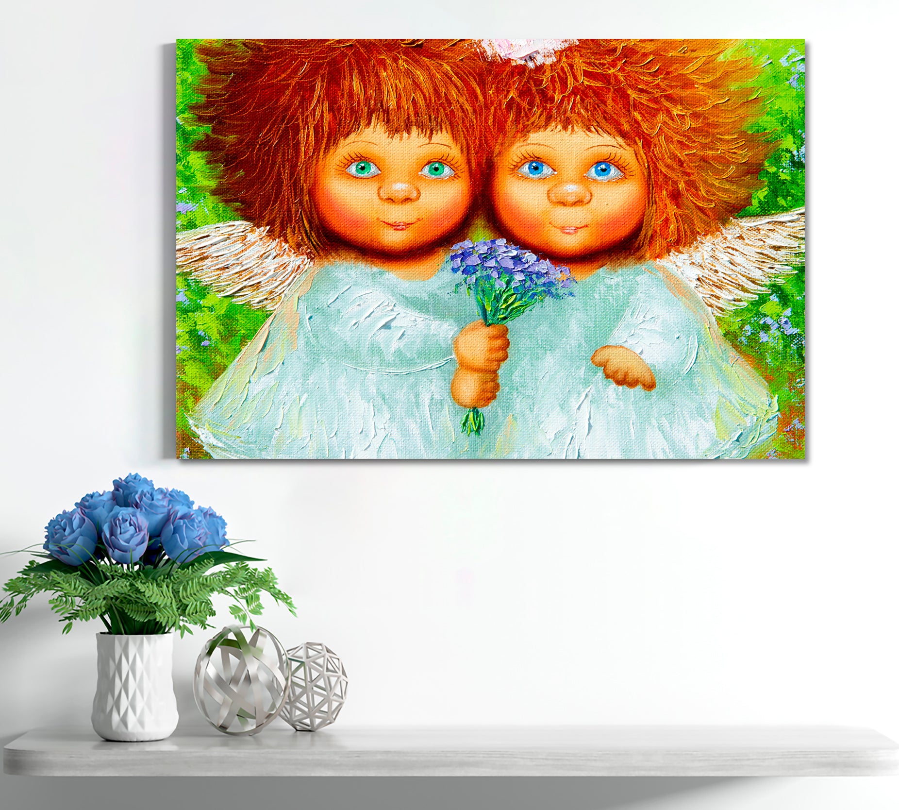 KID'S ART Two Cute Little Girls Shaggy Red Hair Kids Room Canvas Art Print Artesty 1 panel 24" x 16" 