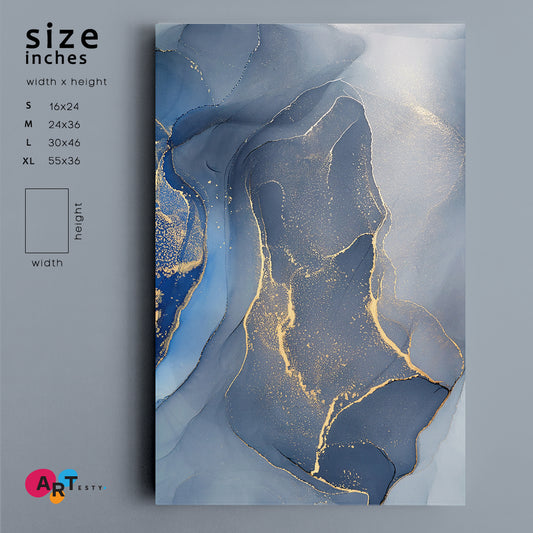 ABSTRACT STUNNING MARBLE Oriental Turkish Style Light Blue | Vertical Fluid Art, Oriental Marbling Canvas Print Artesty 1 Panel 16"x24" 