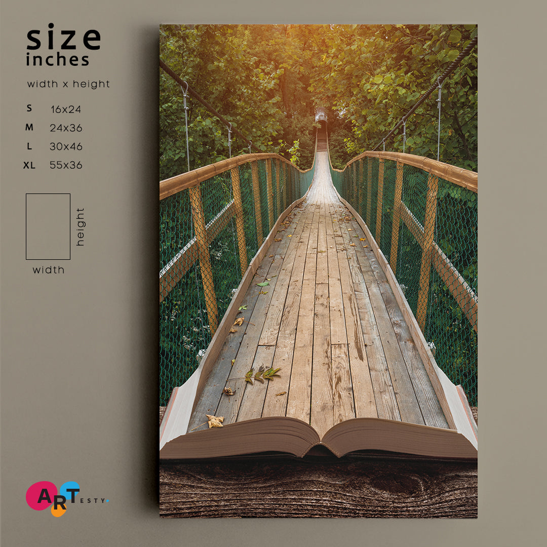 MAJESTIC LANDSCAPE Suspension Bridge Misty Forest | Vertical Scenery Landscape Fine Art Print Artesty 1 Panel 16"x24" 
