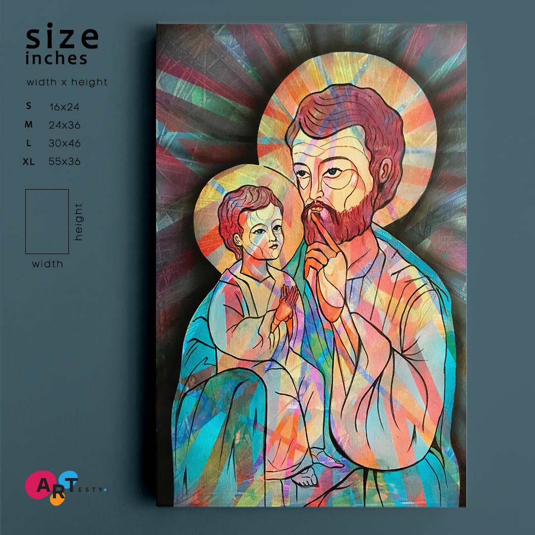 RELIGIOUS Cubist Saint Joseph and Child Religious Modern Art Artesty 1 Panel 16"x24" 