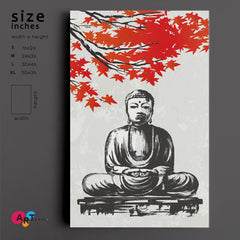 HARMONY Great Buddha of Kamakura with Maple Branch Oriental Style -  Vertical Asian Style Canvas Print Wall Art Artesty   