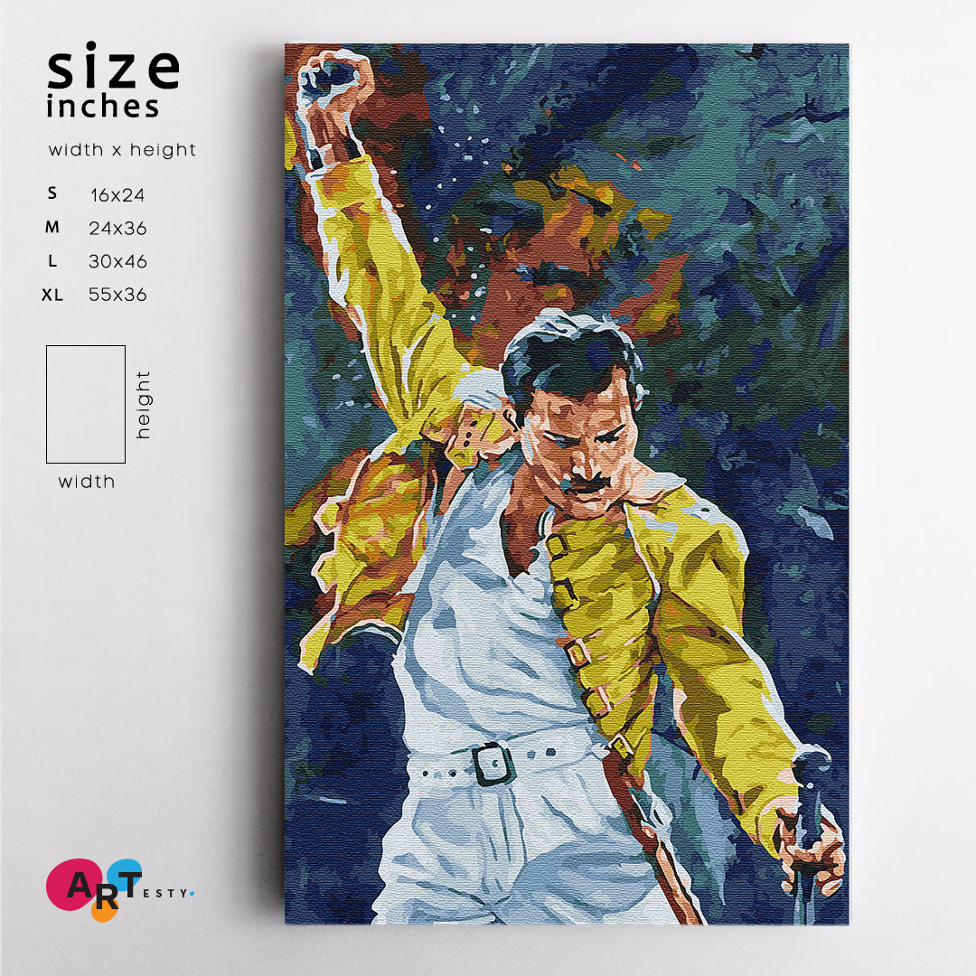 QUEEN Freddie Mercury Portrait Fine Art - Vertical 1 panel Celebs Canvas Print Artesty   