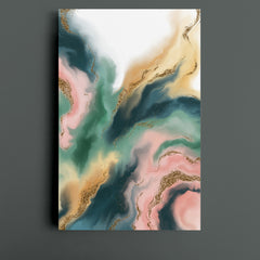 Extra Special Luxurious Contemporary Abstract Vibrant Marble Liquid Flow Shapes  - Vertical Fluid Art, Oriental Marbling Canvas Print Artesty 1 Panel 16"x24" 
