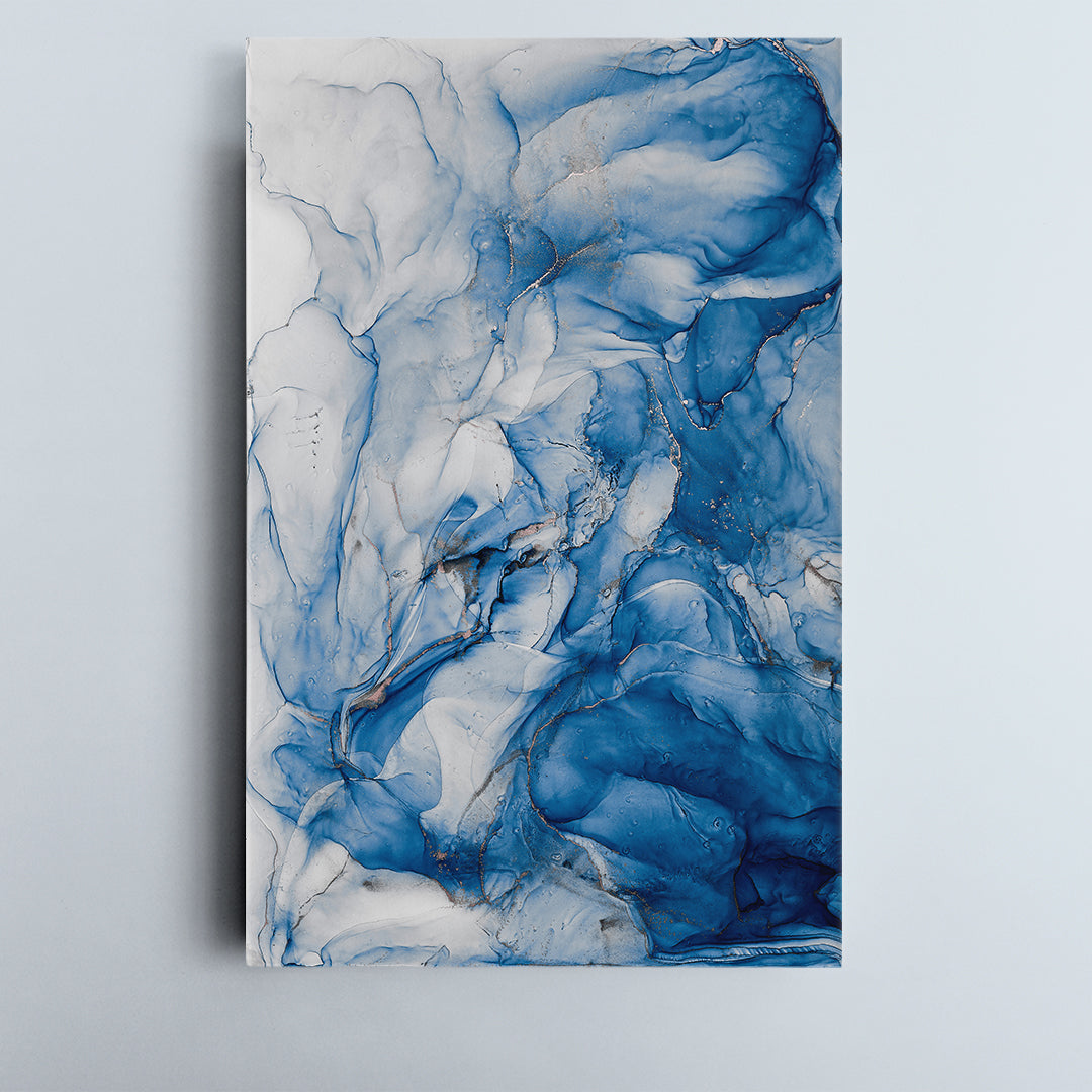 Sky Blue Ink Abstract Marble Modern Fluid Art - Vertical Fluid Art, Oriental Marbling Canvas Print Artesty 1 Panel 16"x24" 