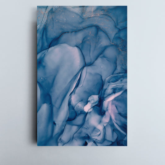 Modern Fluid Art Blue Marble Alcohol Ink Pattern - Vertical Fluid Art, Oriental Marbling Canvas Print Artesty 1 Panel 16"x24" 