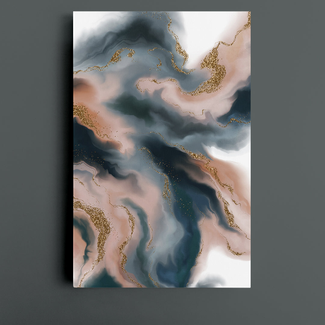 Marble Curved Lines Beautiful Grey Blue Pink Combination Color - Vertical Fluid Art, Oriental Marbling Canvas Print Artesty 1 Panel 16"x24" 