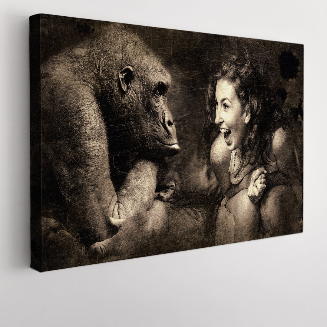PRETTY WOMAN AND MONKEY Thru Emotions For a Change Vintage Poster Animals Canvas Print Artesty   