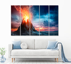 Volcanic Mountain in Eruption Scenery Landscape Fine Art Print Artesty 5 panels 36" x 24" 