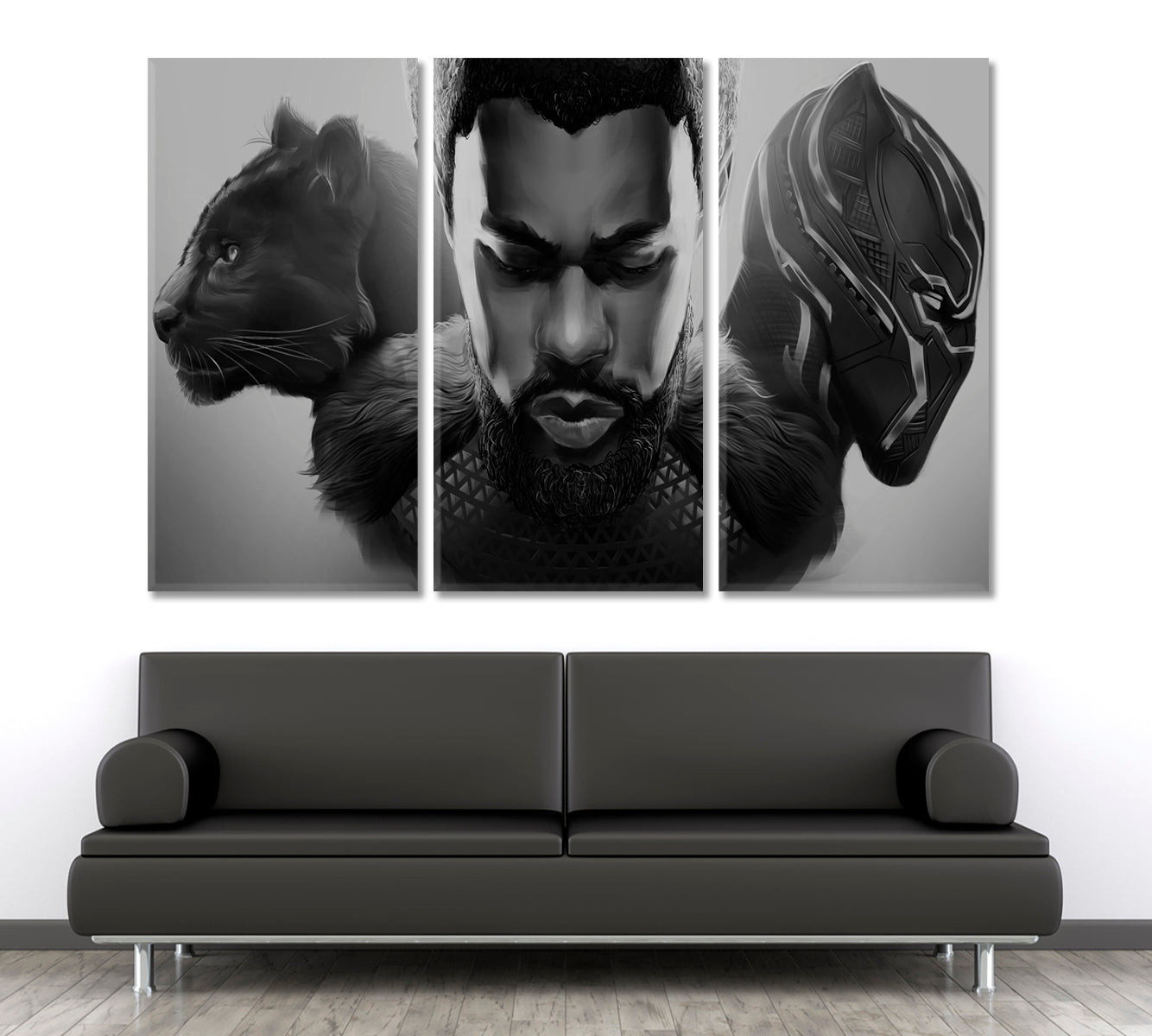 BLACK PANTHER Wakanda Forever B W Art Celebs Canvas Print Artesty 3 panels 36" x 24" 