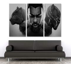 BLACK PANTHER Wakanda Forever B W Art Celebs Canvas Print Artesty 3 panels 36" x 24" 
