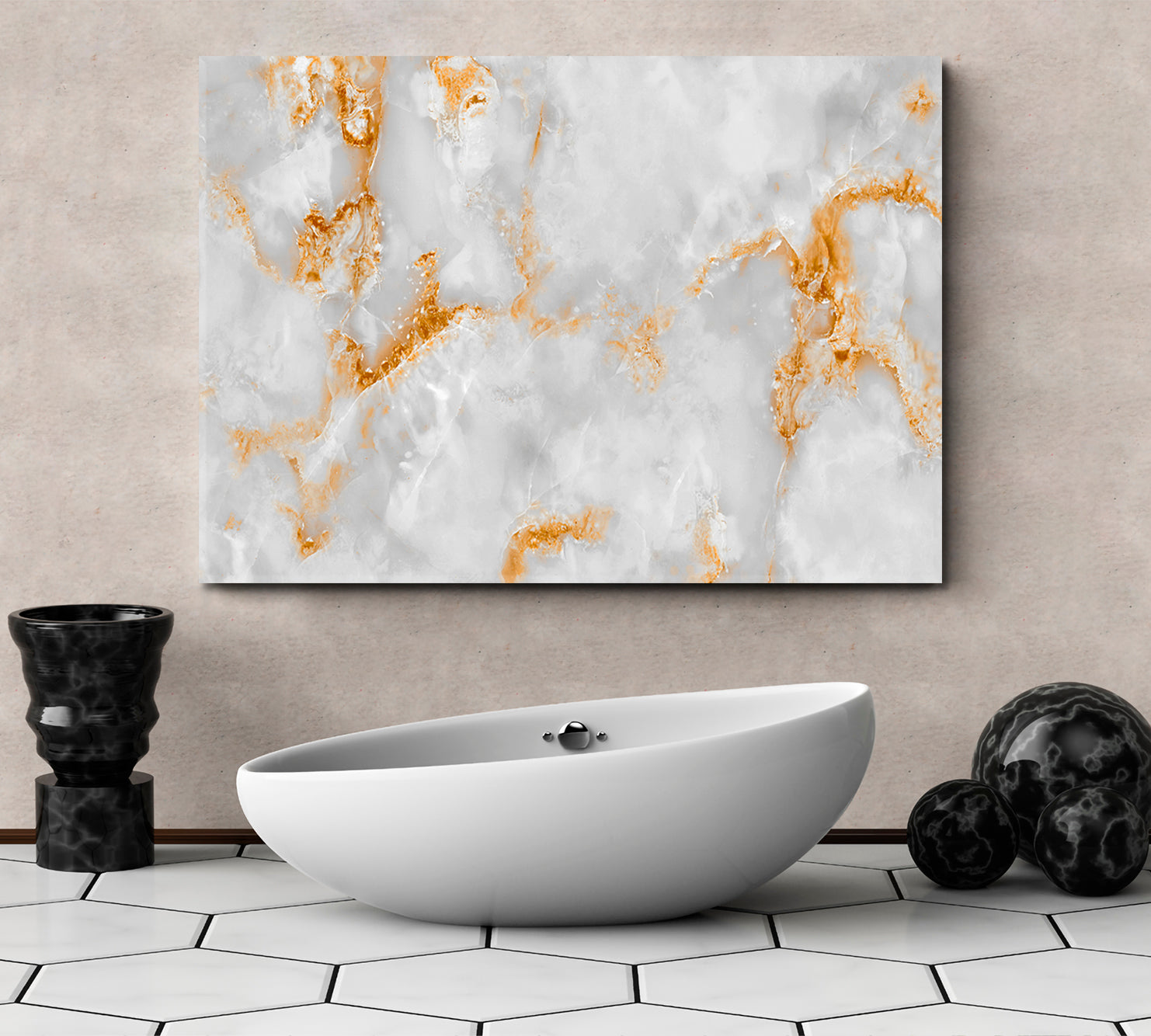 White Marble With Golden Veins Poster Fluid Art, Oriental Marbling Canvas Print Artesty   