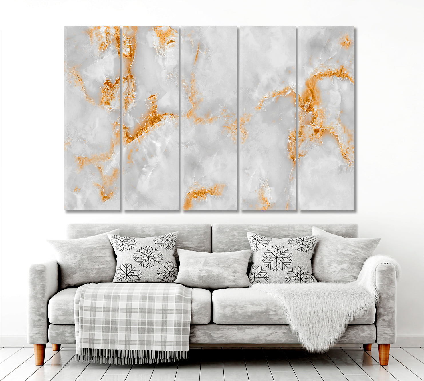 White Marble With Golden Veins Poster Fluid Art, Oriental Marbling Canvas Print Artesty 5 panels 36" x 24" 