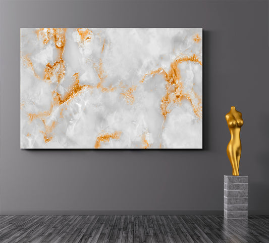 White Marble With Golden Veins Poster Fluid Art, Oriental Marbling Canvas Print Artesty 1 panel 24" x 16" 