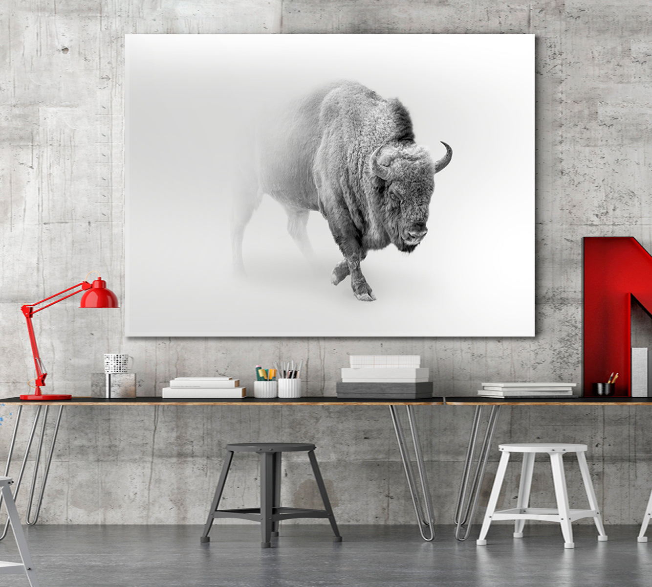 Wild Bison Buffalo Walking Out of The Mist Animals Canvas Print Artesty   