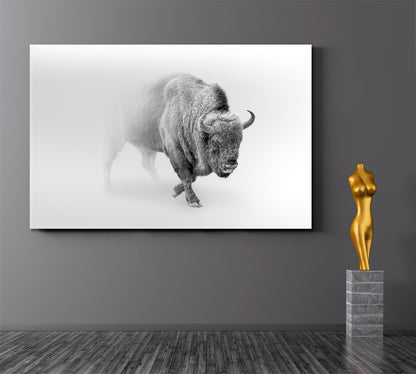 Wild Bison Buffalo Walking Out of The Mist Animals Canvas Print Artesty   