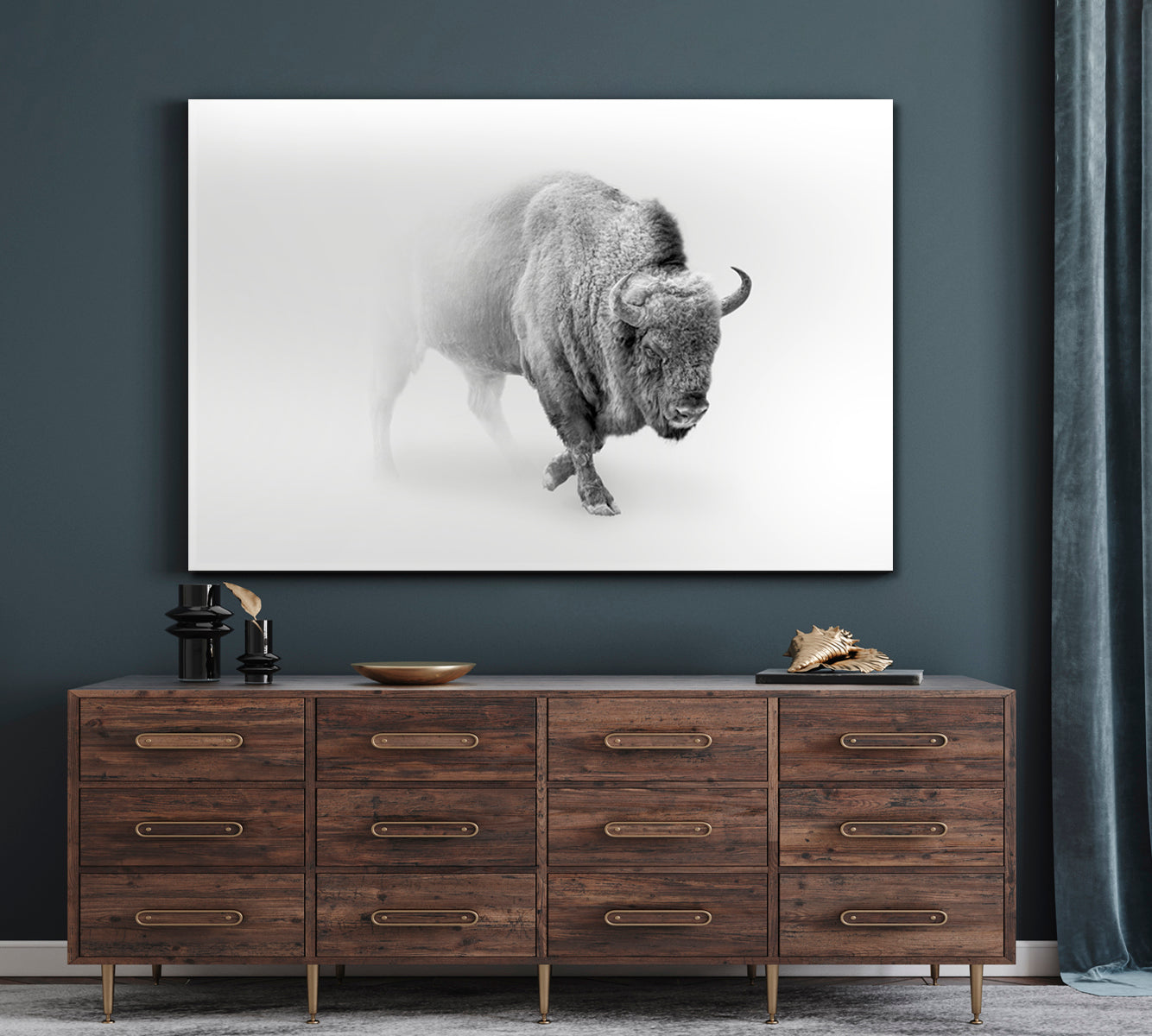 Wild Bison Buffalo Walking Out of The Mist Animals Canvas Print Artesty   