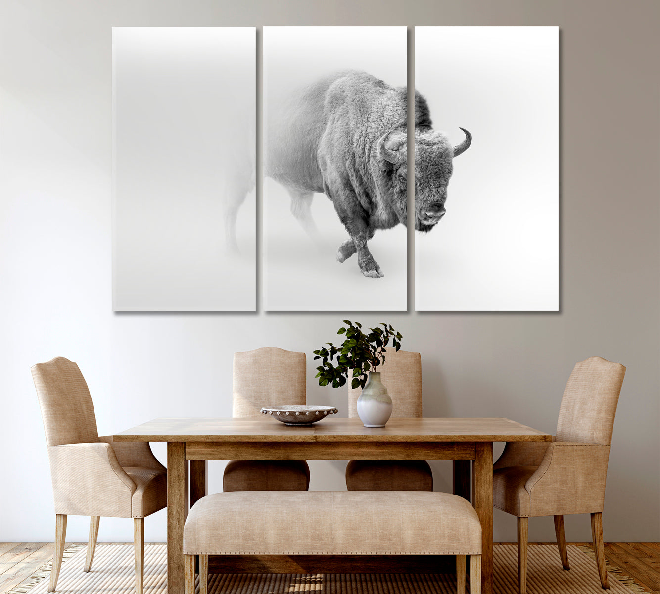 Wild Bison Buffalo Walking Out of The Mist Animals Canvas Print Artesty   