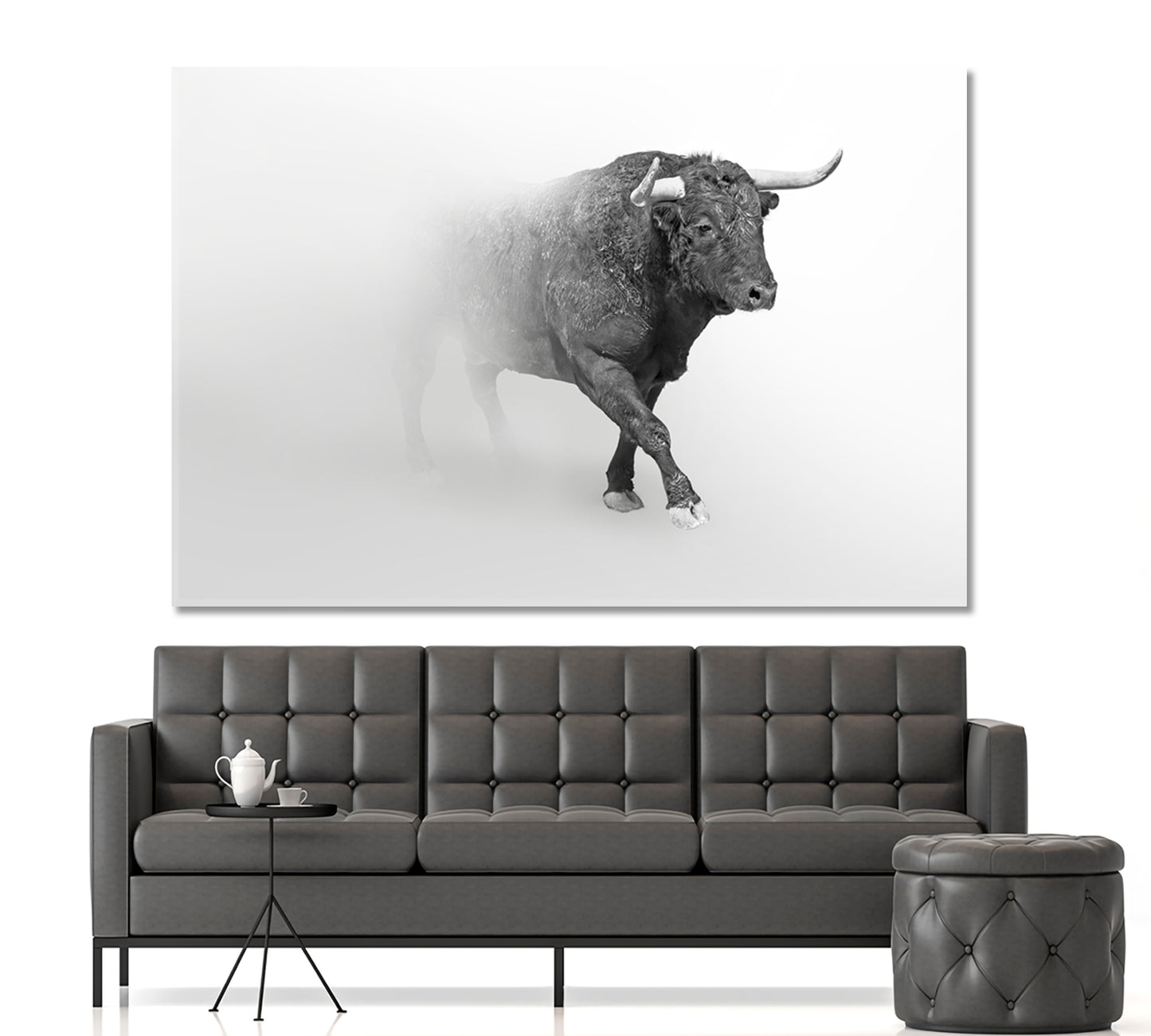 BULL IN THE MIST Wildlife Art Animal Grayscale Photo Poster Wild Life Framed Art Artesty   