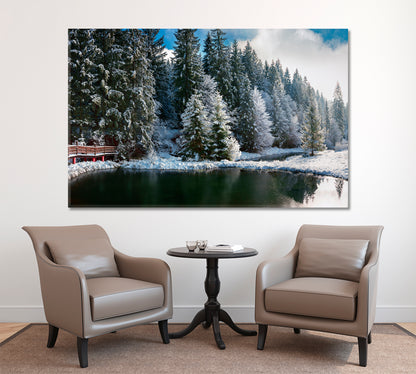 Snowy Pine Trees Poster Scenery Landcape Artesty 1 panel 24" x 16" 