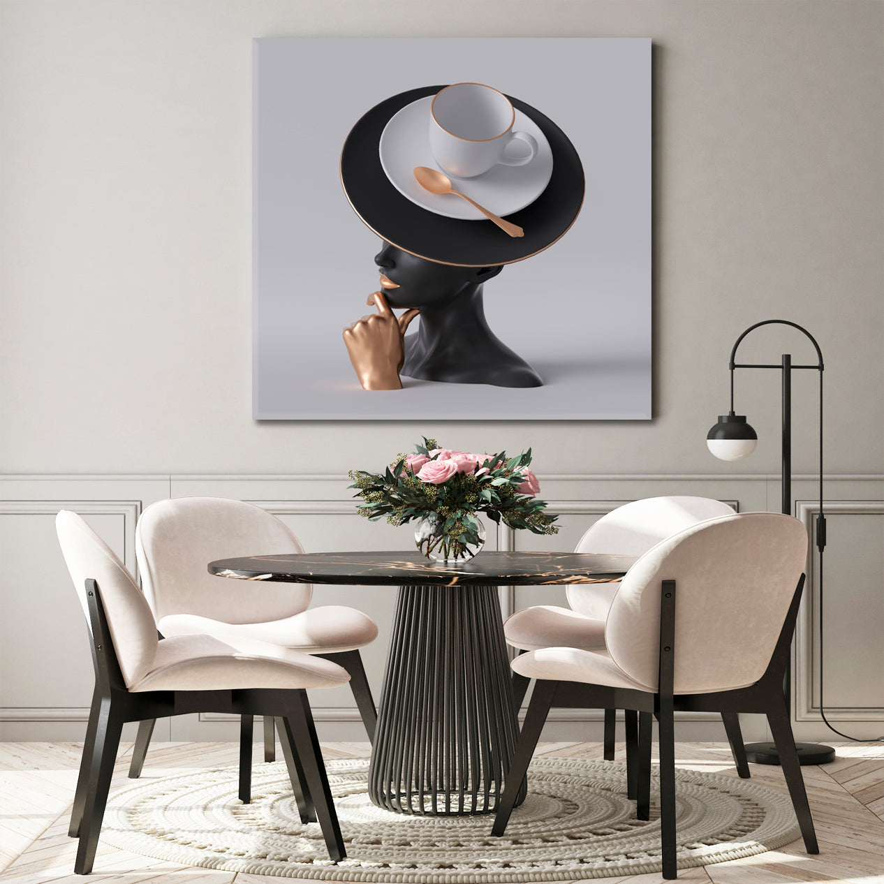 TEA PARTY Black Lady Unusual Hat Fashion Concept Poster Fashion Canvas Print Artesty 1 Panel 12"x12" 