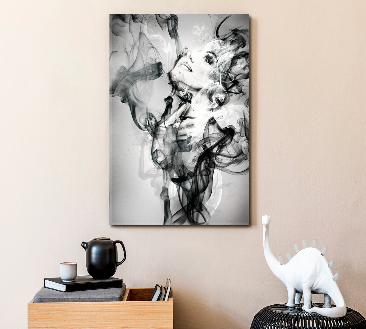 Woman Face Ink Smoke Fluid Art, Oriental Marbling Canvas Print Artesty 1 Panel 16"x24" 