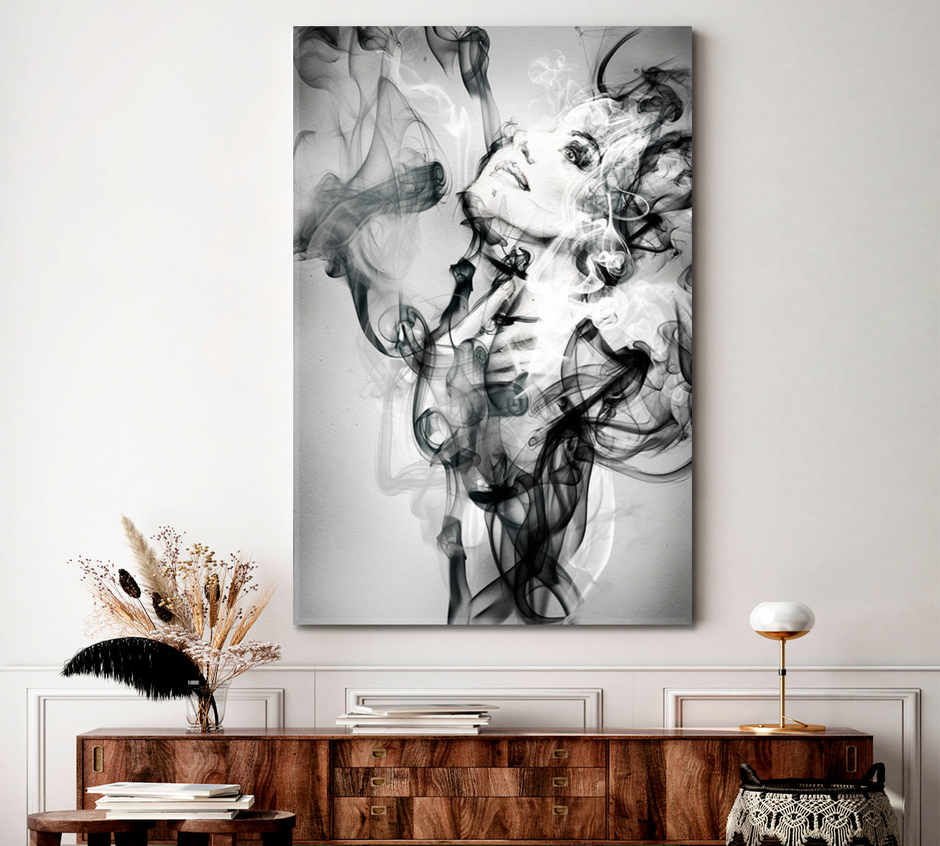 Woman Face Ink Smoke Fluid Art, Oriental Marbling Canvas Print Artesty   