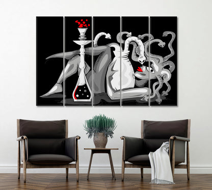 Abstract Woman Snake Head With Hookah Modern Artwork Abstract Art Print Artesty 5 panels 36" x 24" 