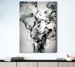 Woman Face Ink Smoke Fluid Art, Oriental Marbling Canvas Print Artesty   