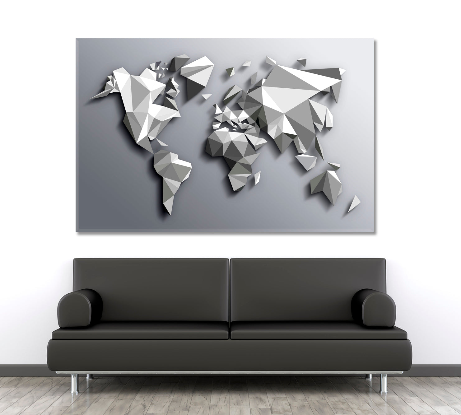 Extra Large Abstract Gray White Low Poly World Map Poster Maps Canvas Artwork Artesty   